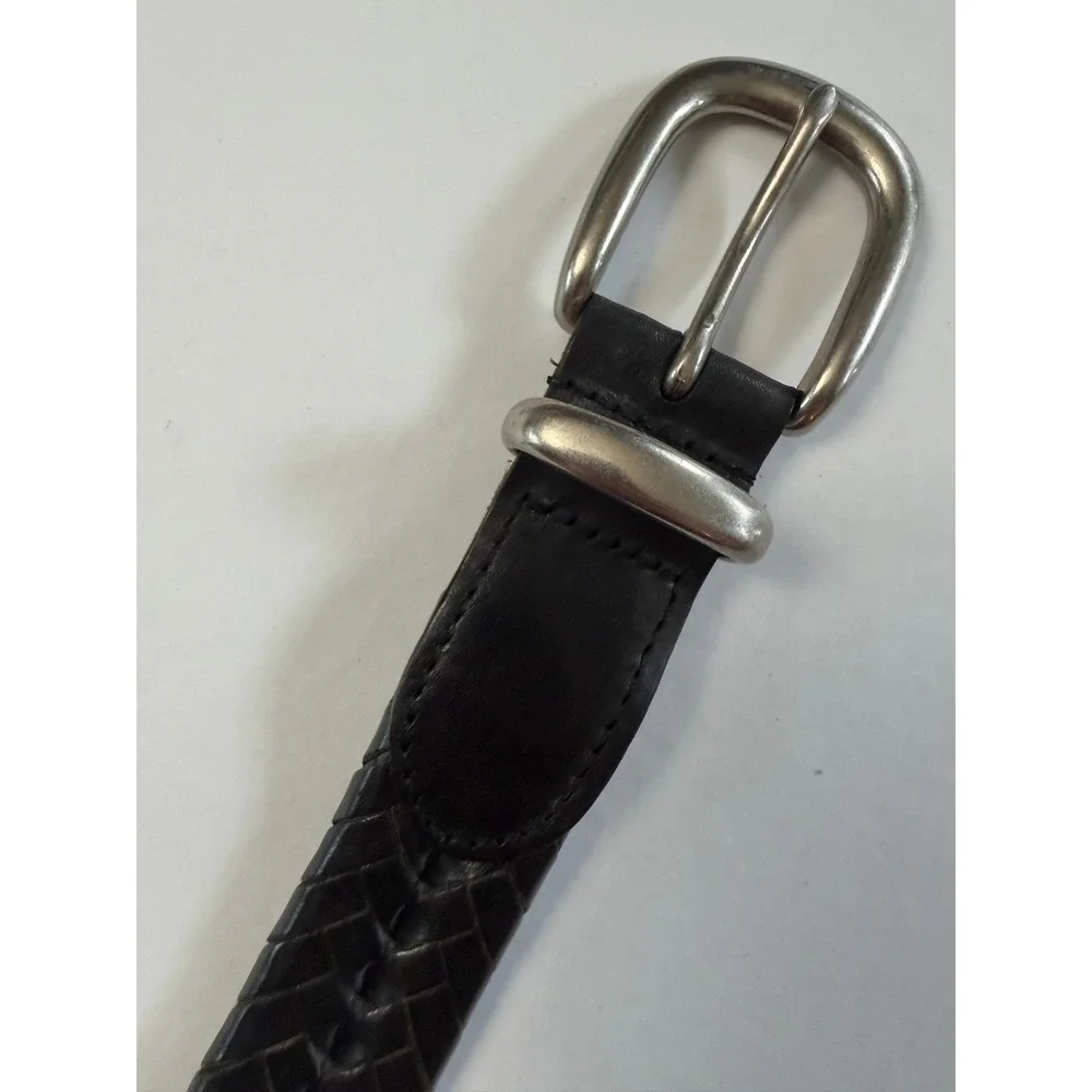 VTG Coach Woven Leather Belt 38 Black Braided Silver Buckle Dress or Casual